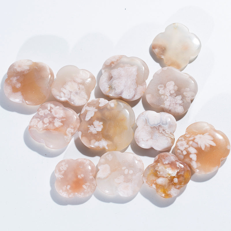 Wholesale Natural Crystal Carving Healing Cherry Blossoms Agate Clover for Decoration
