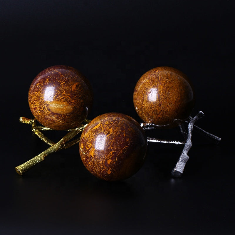 Natural Healing Golden Silk Jade Ball Crystal Sphere For Decoration