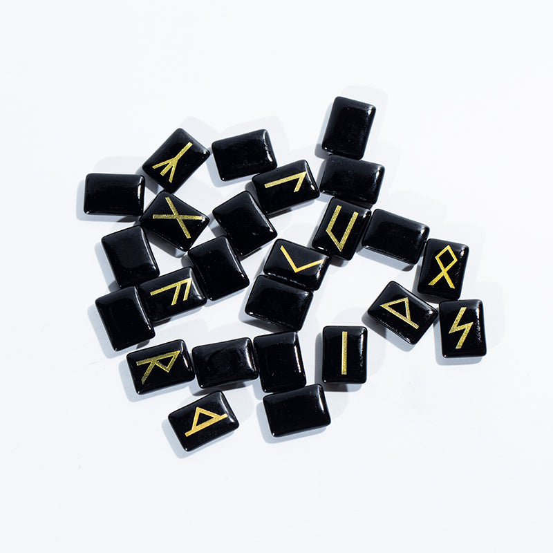 Wholesale Natural Crystal Tumble Stone Rune Set Healing Obsidian Rune Stones for Divination