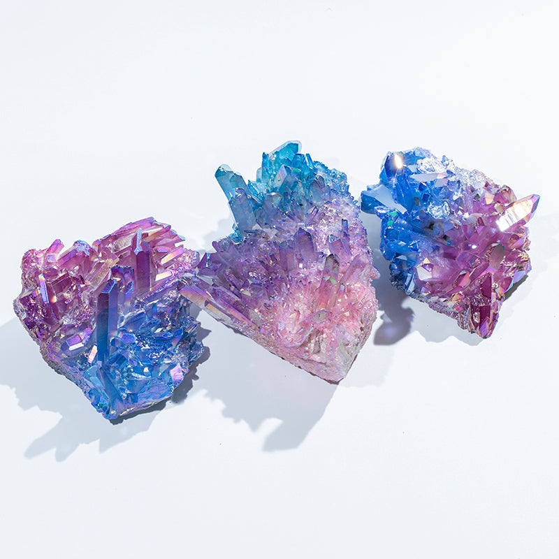 Hot sale purple blue titanium aura quartz crystal clusters for healing