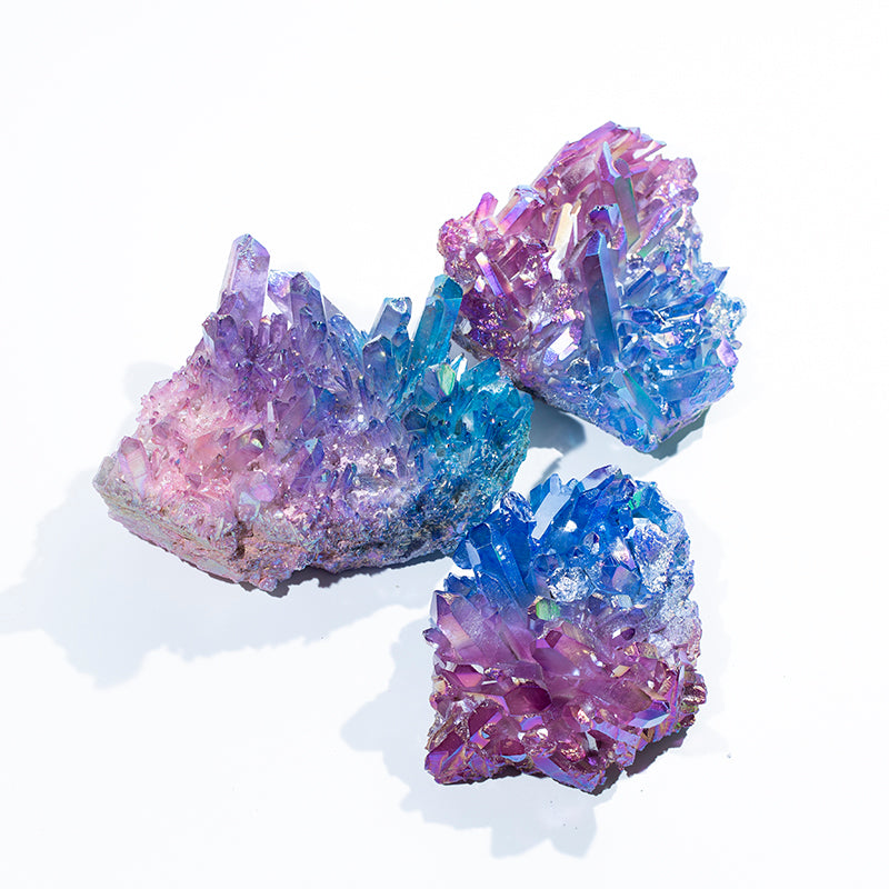 Hot sale purple blue titanium aura quartz crystal clusters for healing