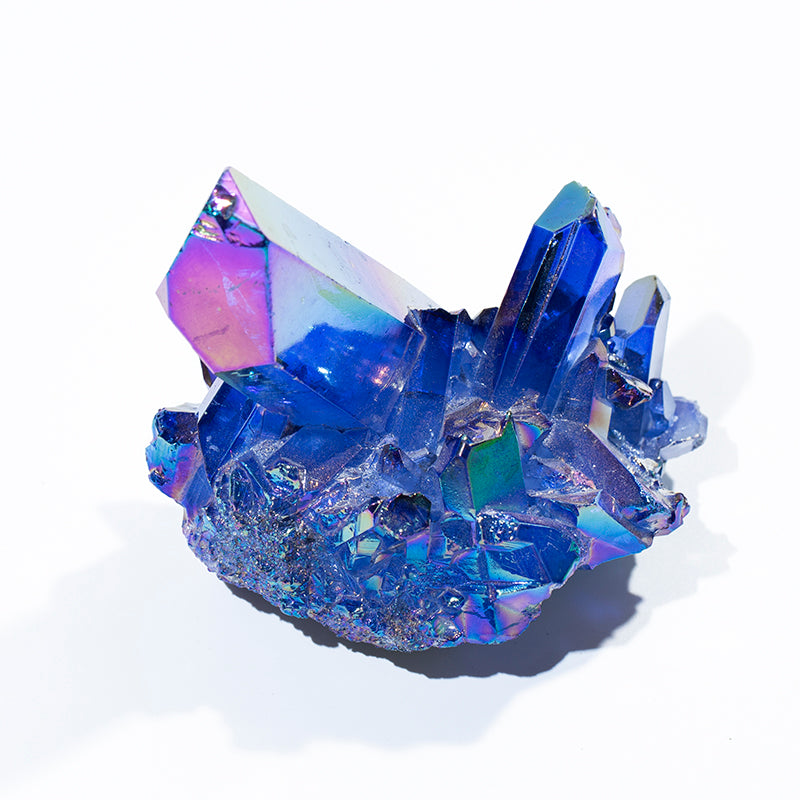 Hot sale plating blue and purple crystal aura titanium geode crystal cluster for decoration