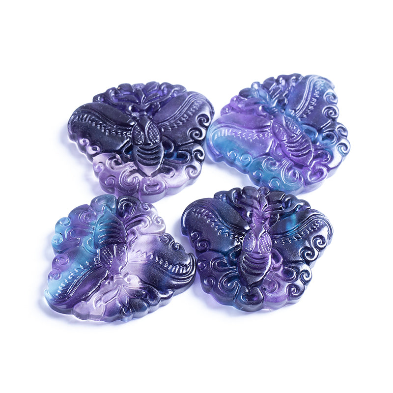 Wholesale Beautiful Natural Fluorite Crystal Carving Animal Rainbow Fluorite Crystal Pendant