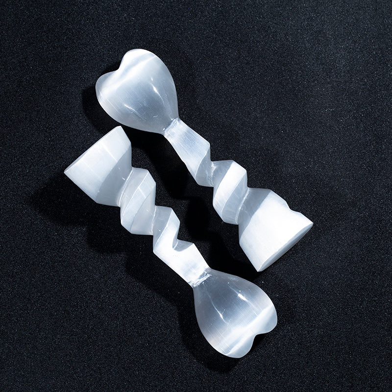 Spiral whip white gypsum selenite with heart