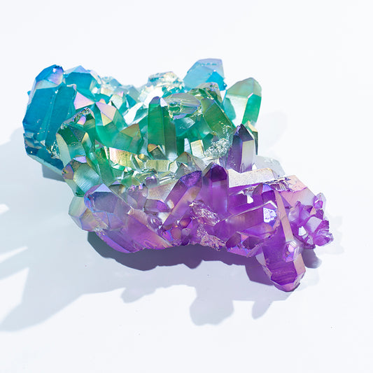 High quality purple green blue titanium aura quartz crystal clusters for home decoration