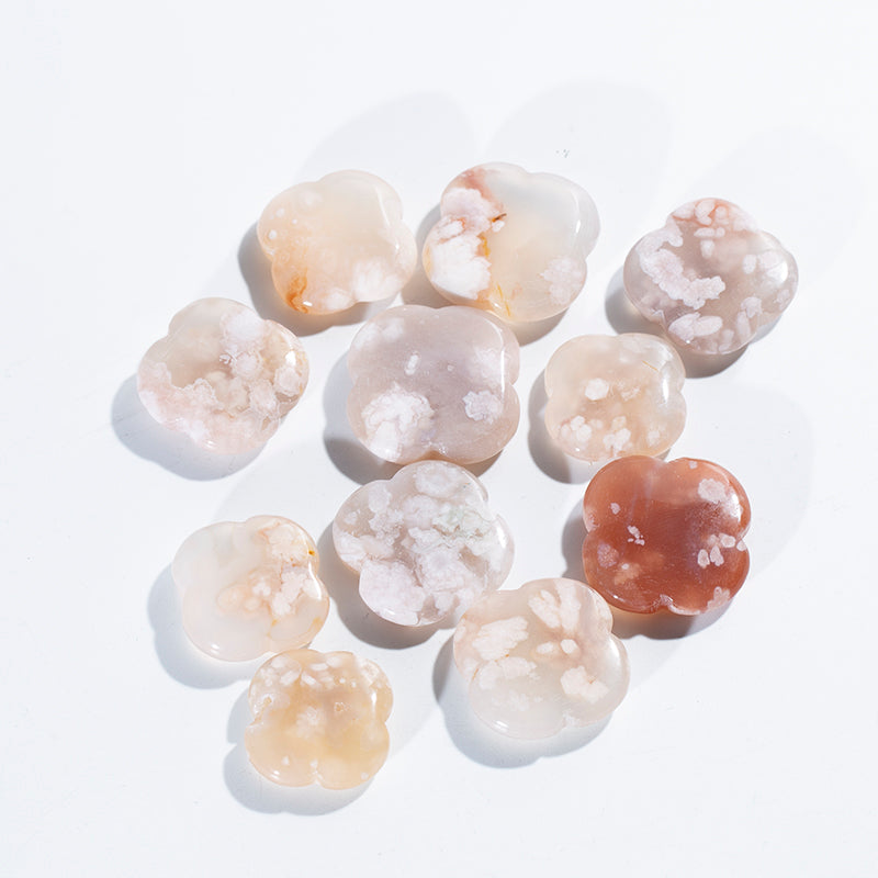 Wholesale Natural Crystal Carving Healing Cherry Blossoms Agate Clover for Decoration