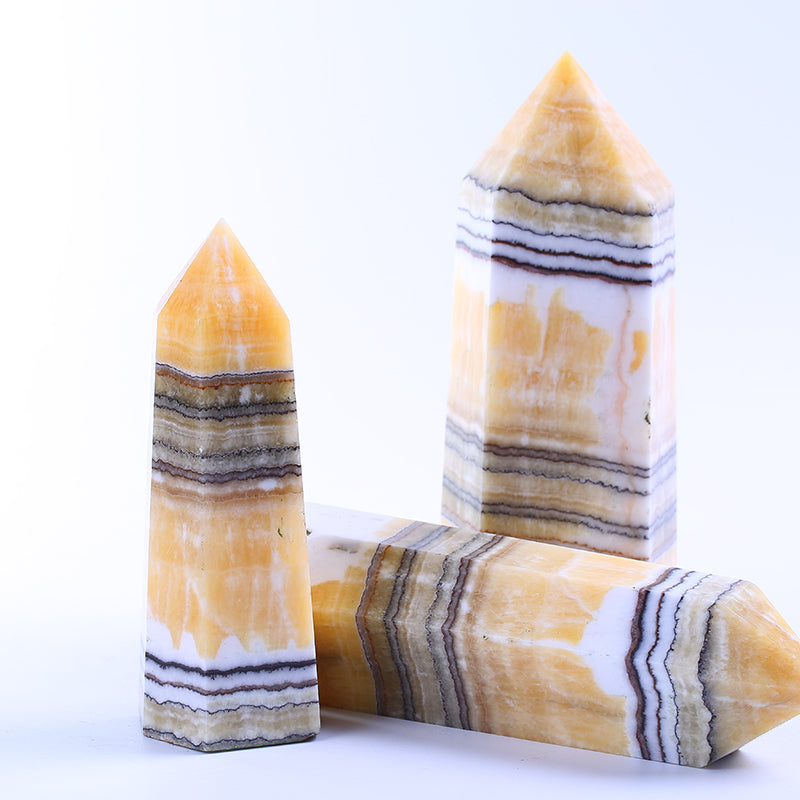 Natural pork stone banded calcite crystal point healing wand