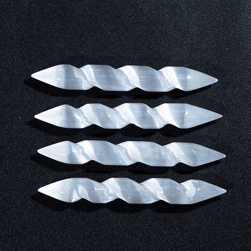 Natural white selenite double point spiral wand white gypsum massage stick