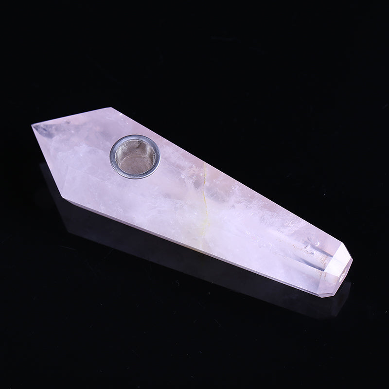 Rose quartz crystal tobacco rod smoking pipe