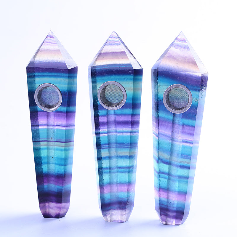 Rainbow fluorite crystal point smoking pipe