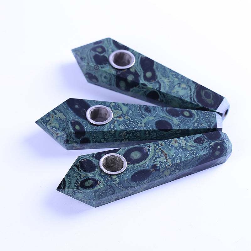 Hand carved natural Malachite quartz crystal smoking pipe