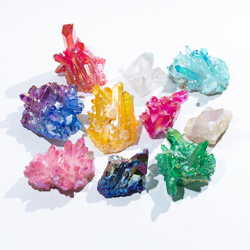Wholesale natural colorful crystal cluster aura titanium geode crystal druse