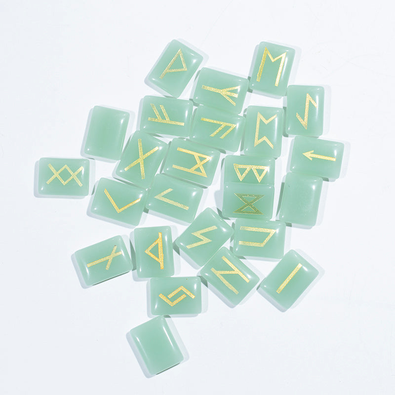 Wholesale natural green aventurine engraved runes stone,gemstone rune stone set