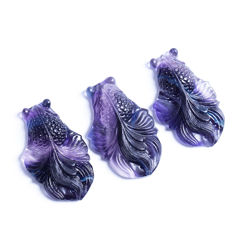 Wholesale Beautiful Natural Fluorite Crystal Carving Animal Rainbow Fluorite Fish Crystal Pendant