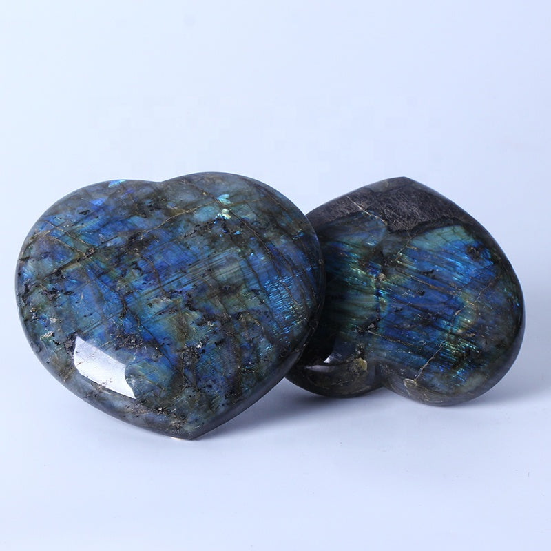 Natural Healing Chakra Reiki Raw Gemstone Blue Labradorite Heart Rough Stone For Decoration