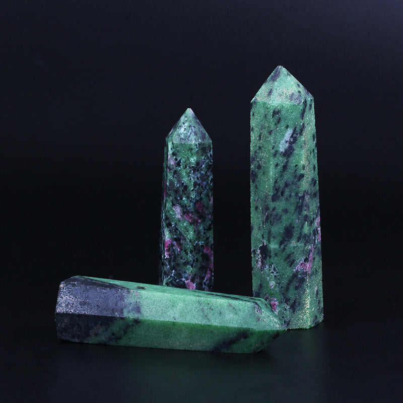 Varita de cristal rubí verde zoisita punta de varita torre de cristal de cuarzo rubí original semiprecioso 
