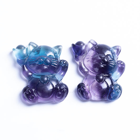 Wholesale Beautiful Natural Fluorite Crystal Carving Animal Rainbow Fluorite Crystal Pendant