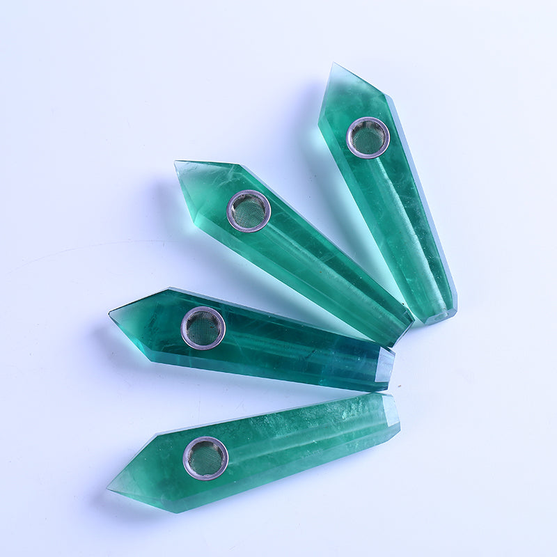 Green fluorite crystal smoking pipe