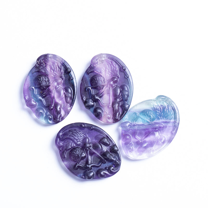 Wholesale Natural Fluorite Crystal Carving Rainbow Fluorite Cupid Crystal Pendant for Gift