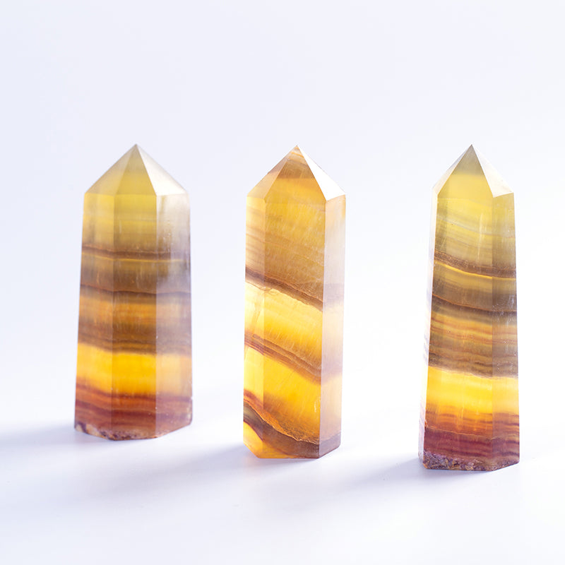Punto de cristal de fluorita amarillo natural 