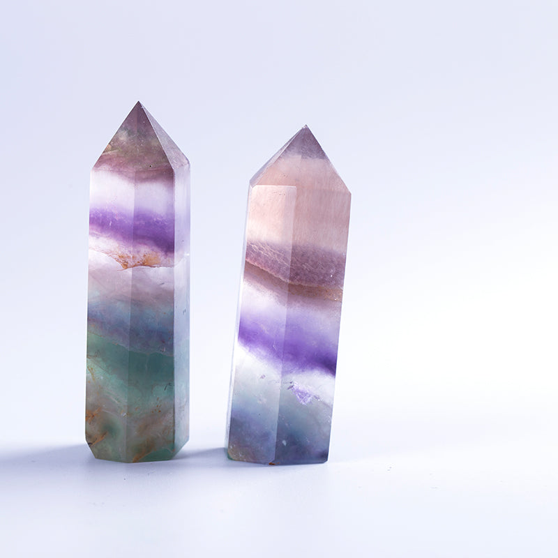 Obelisco de cristal curativo con punta de cristal de fluorita colorida del arco iris natural 
