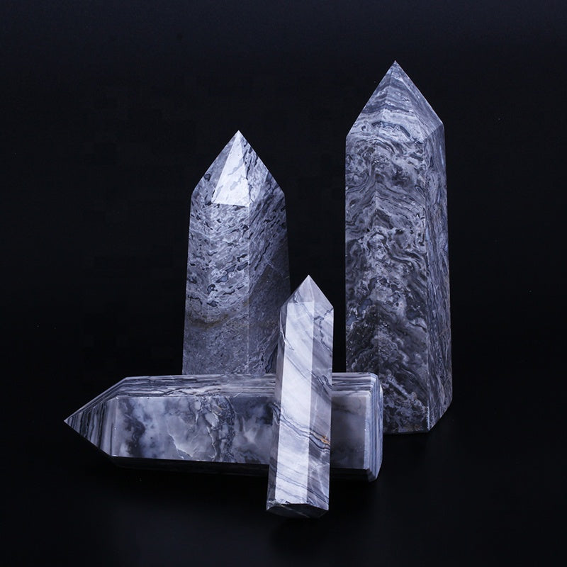 Varita de Cristal Natural Picasso Jaspe Torre de Cristal de Cuarzo 