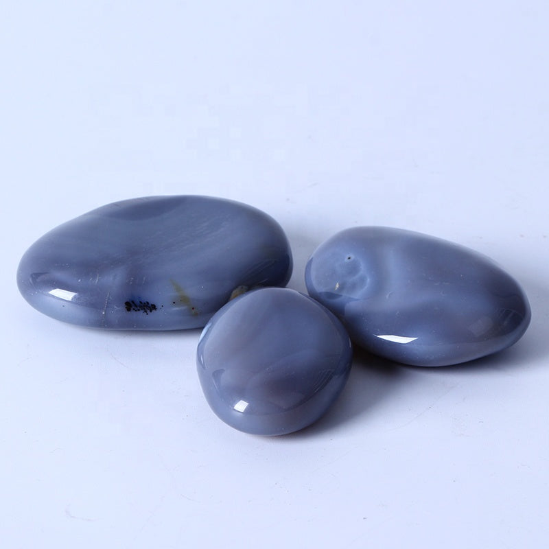 Natural Crystal Quartz Palm Healing Stone Polished Grey Lace Agate Palm Stone For Decoration