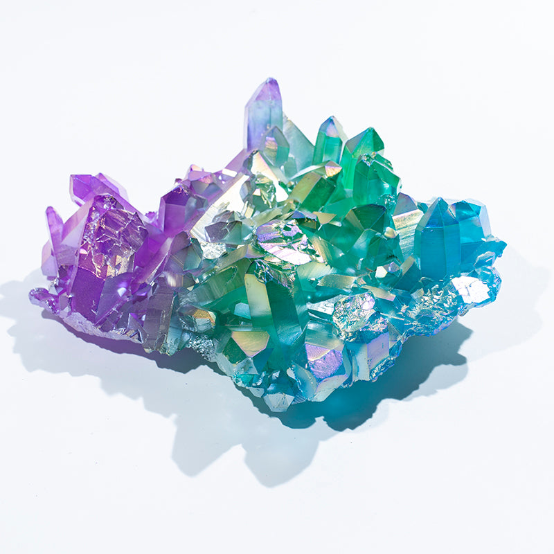 High quality purple green blue titanium aura quartz crystal clusters for home decoration