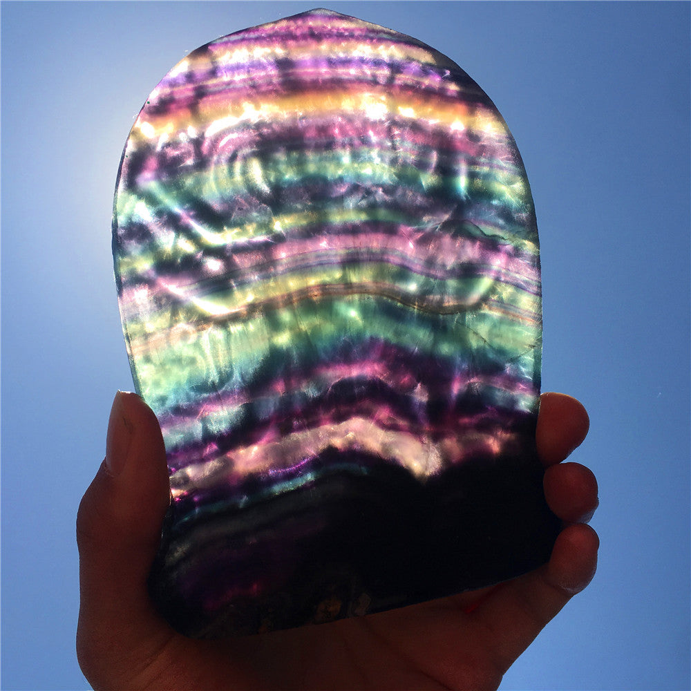 High quality natural rainbow hand carved Mahākāla fluorite quartz