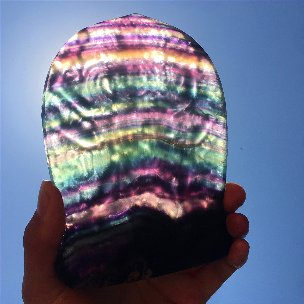 High quality natural rainbow hand carved Mahākāla fluorite quartz