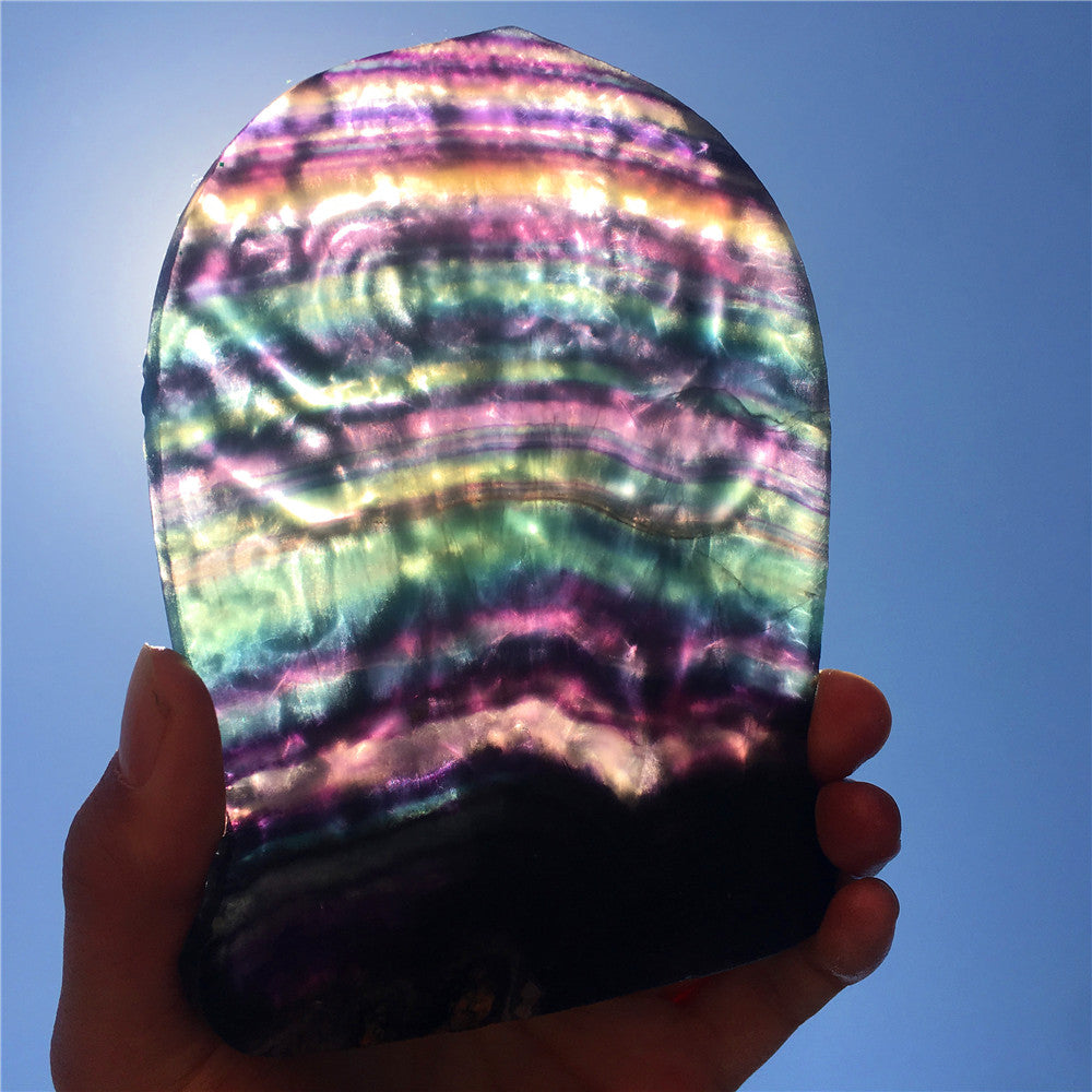 High quality natural rainbow hand carved Mahākāla fluorite quartz