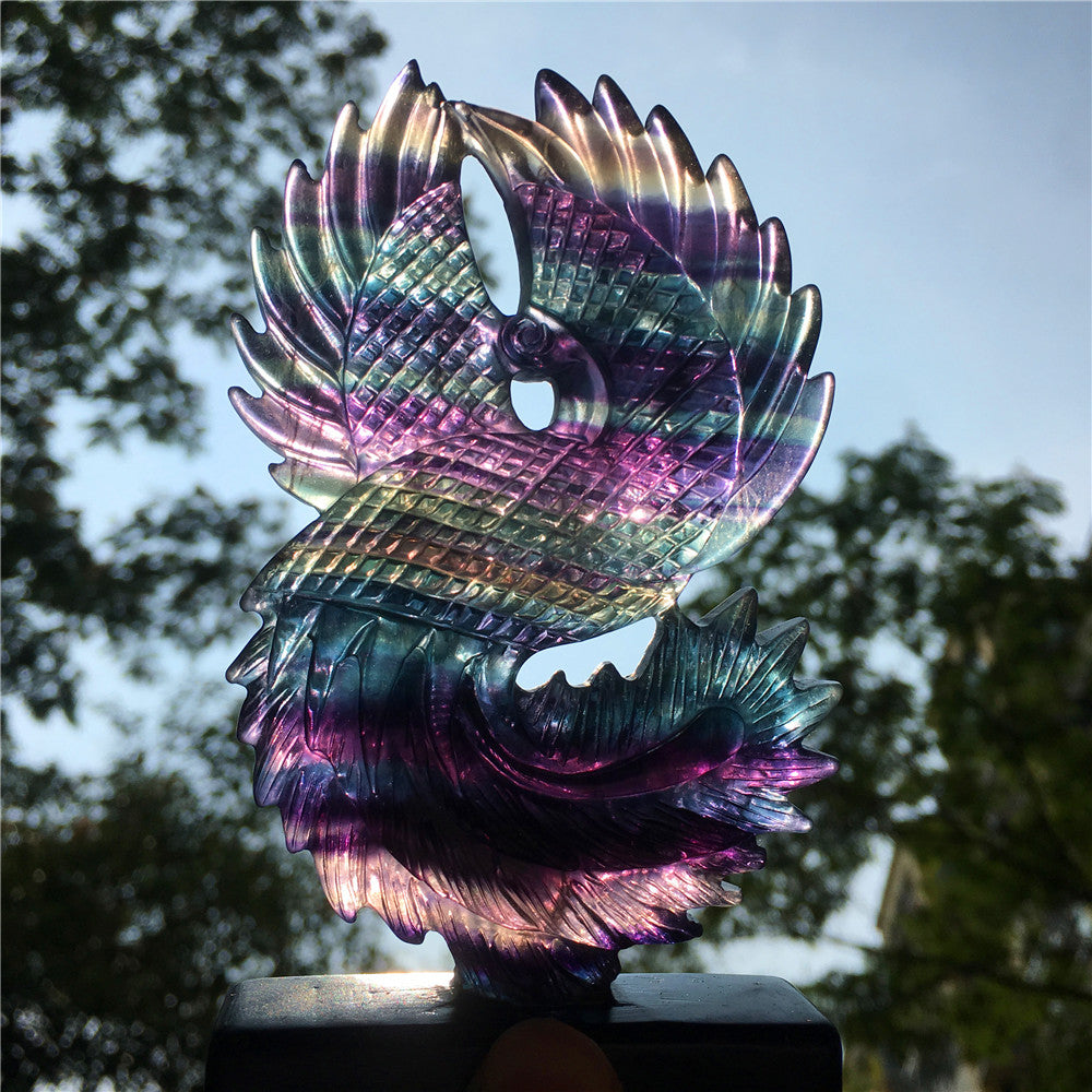 High quality rainbow hand engraving Phoenix fluorite