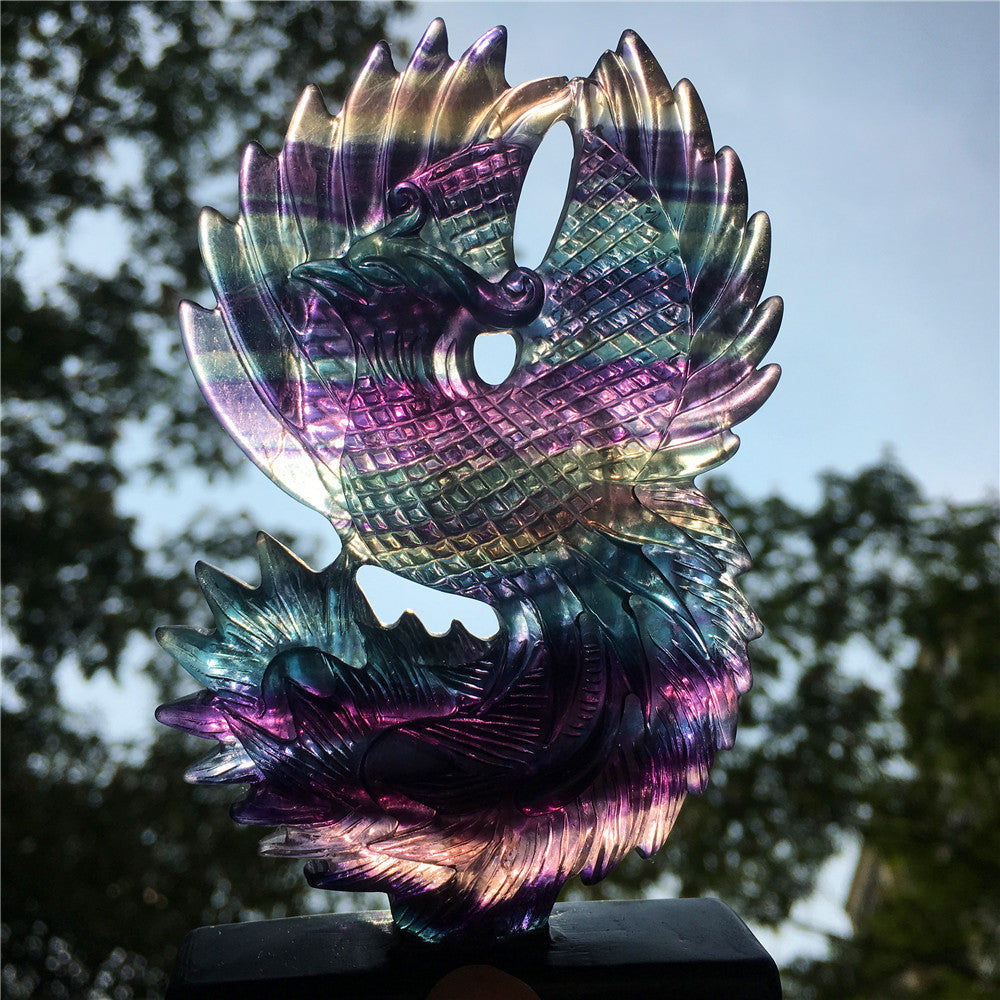 High quality rainbow hand engraving Phoenix fluorite