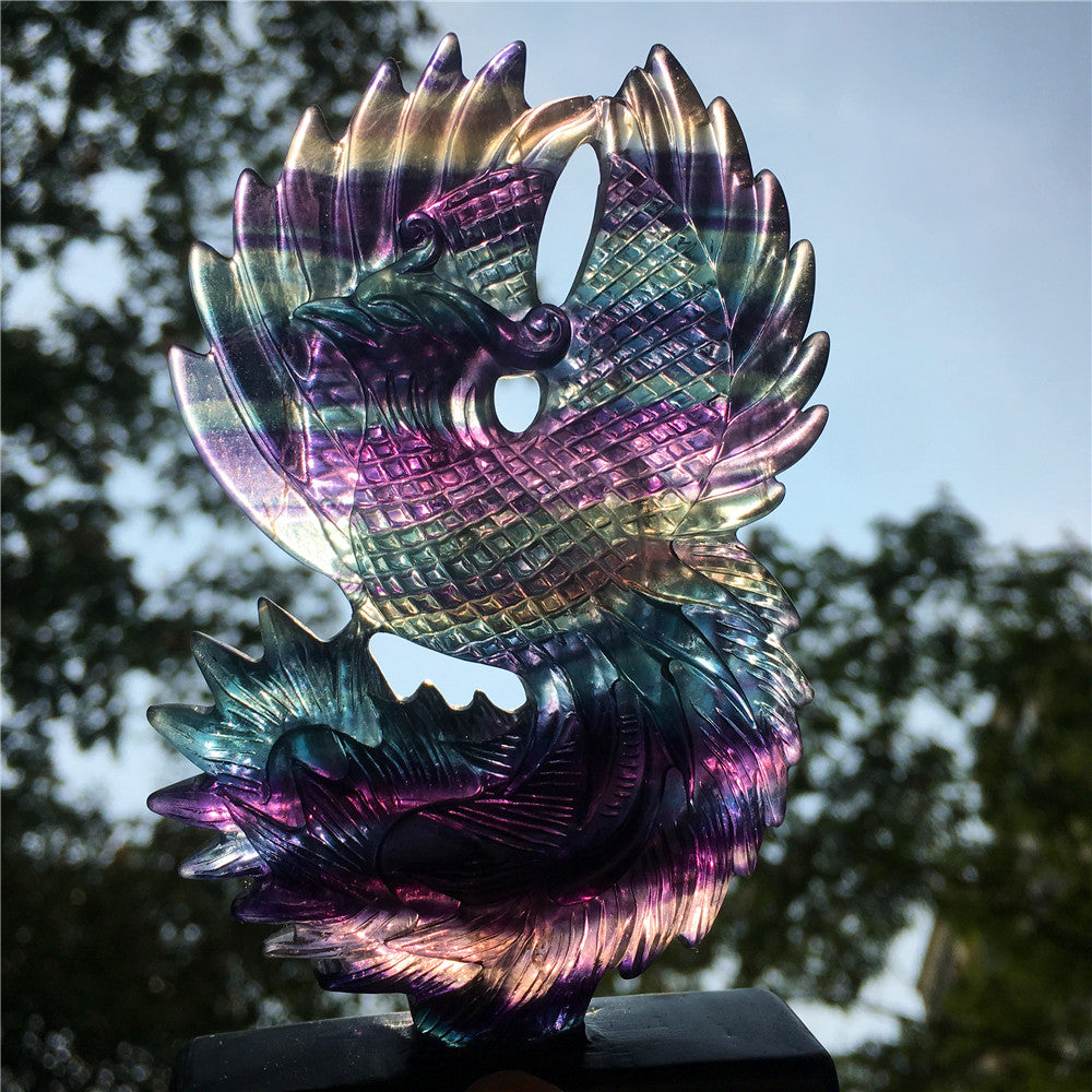 High quality rainbow hand engraving Phoenix fluorite