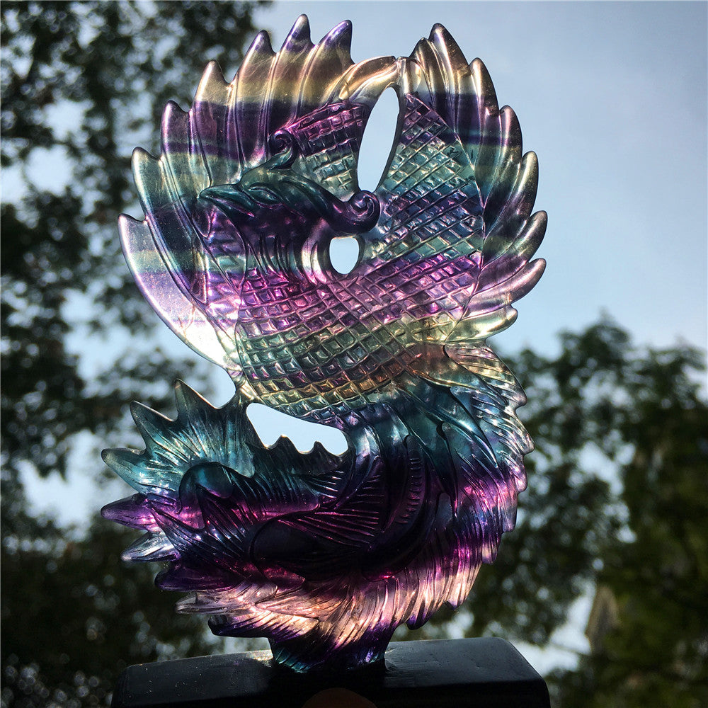 High quality rainbow hand engraving Phoenix fluorite