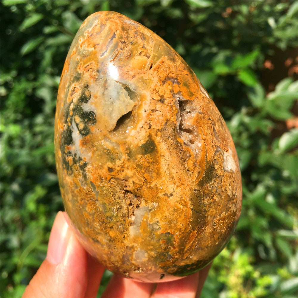 440G Huevo tallado en cristal de Ocean Jasper F6