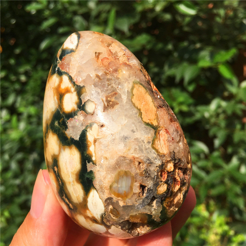 308G 海洋碧玉 F14 水晶雕花蛋