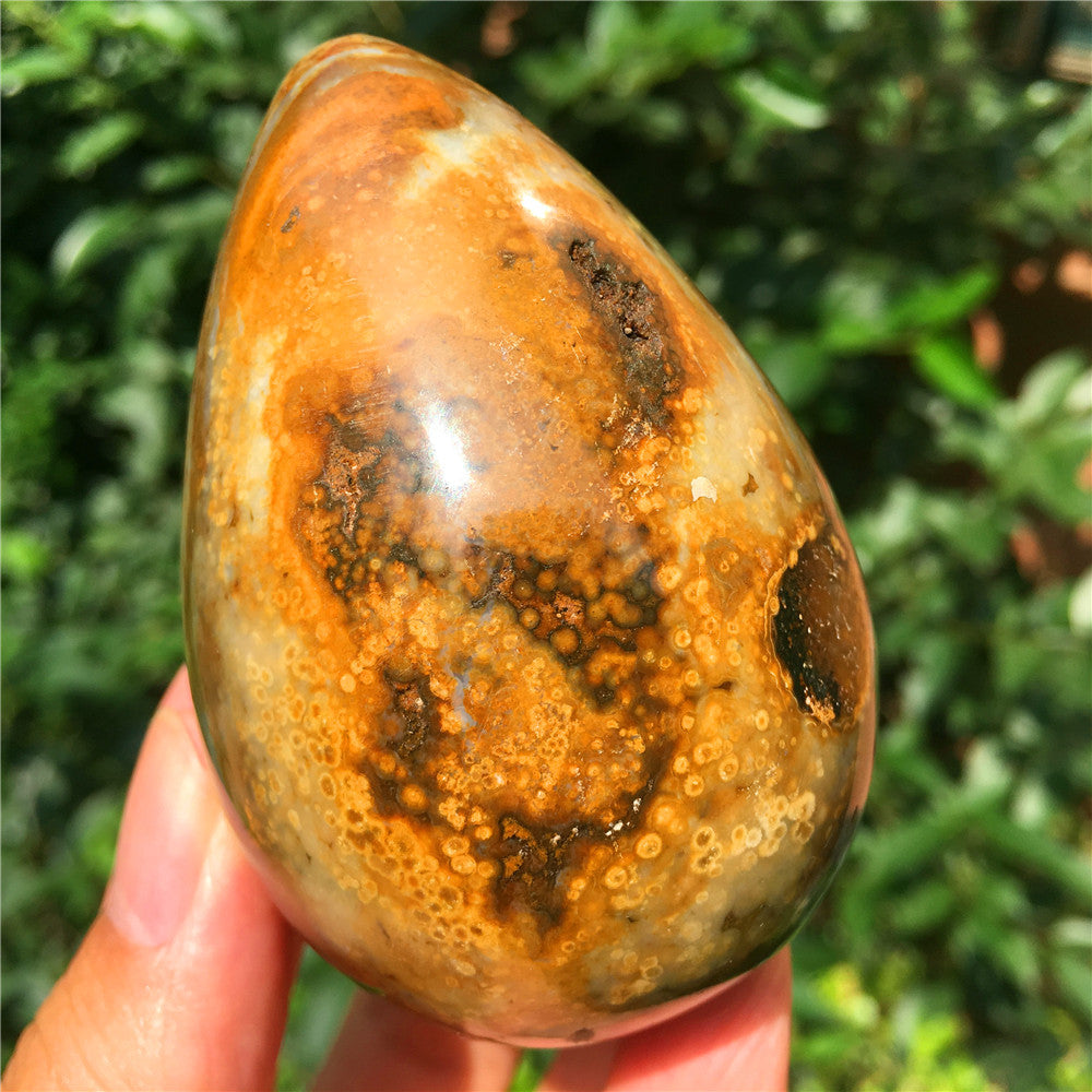 266G  Crystal carved egg of Ocean Jasper  F15