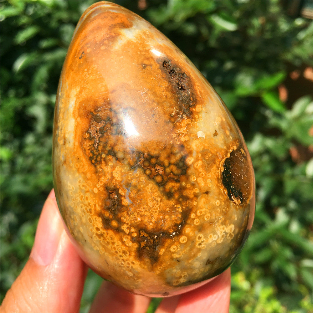 266G  Crystal carved egg of Ocean Jasper  F15