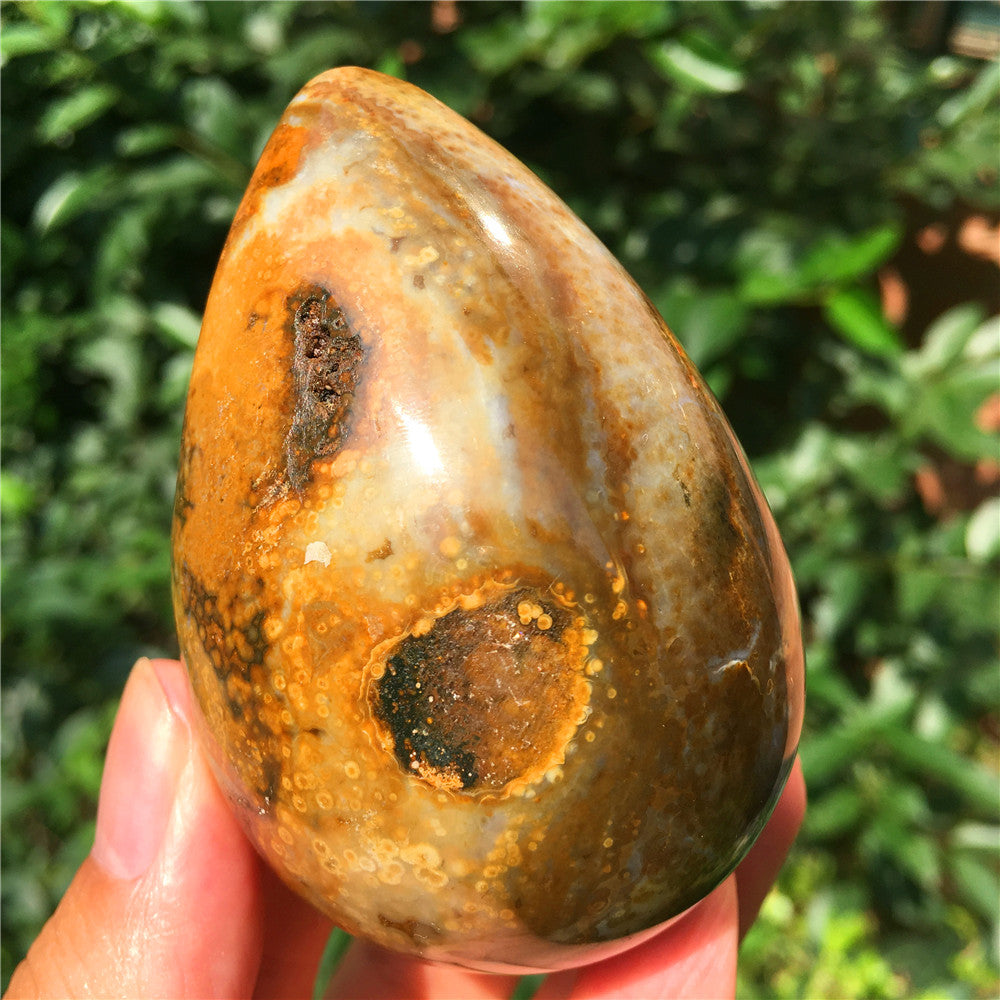 266G  Crystal carved egg of Ocean Jasper  F15