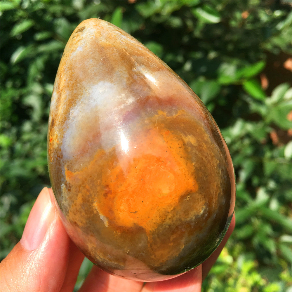 266G  Crystal carved egg of Ocean Jasper  F15