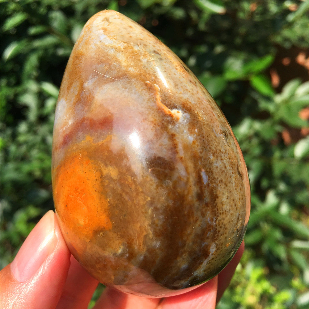 266G  Crystal carved egg of Ocean Jasper  F15