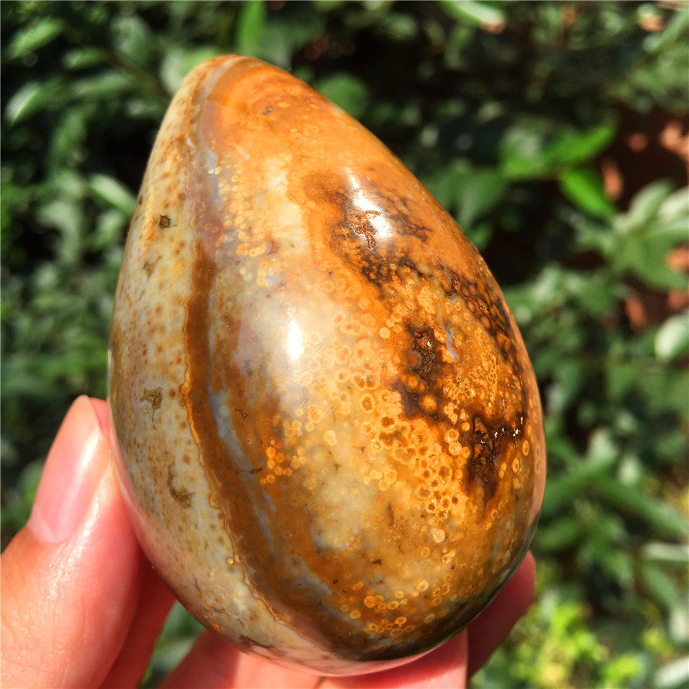 266G  Crystal carved egg of Ocean Jasper  F15