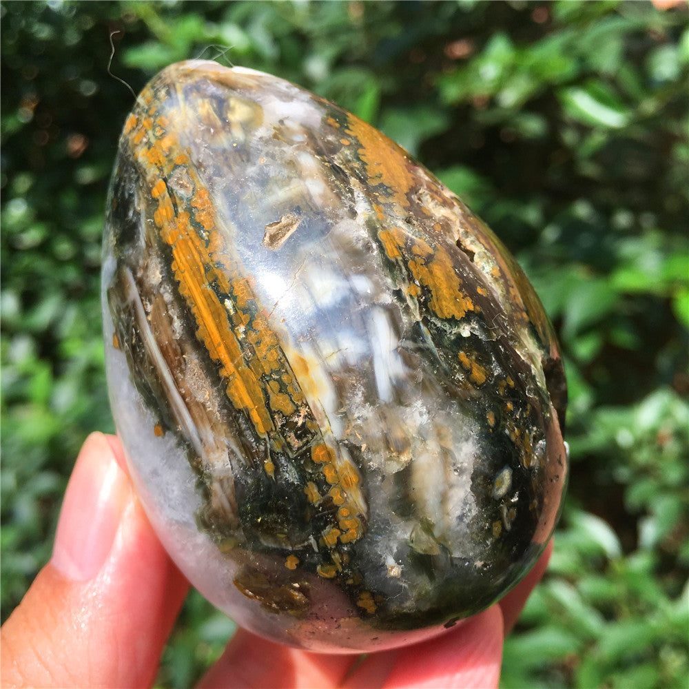 324G  Crystal carved egg of Ocean Jasper  F10
