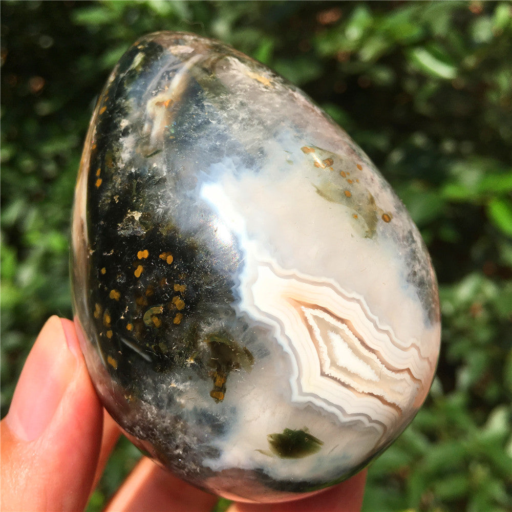 324G  Crystal carved egg of Ocean Jasper  F10