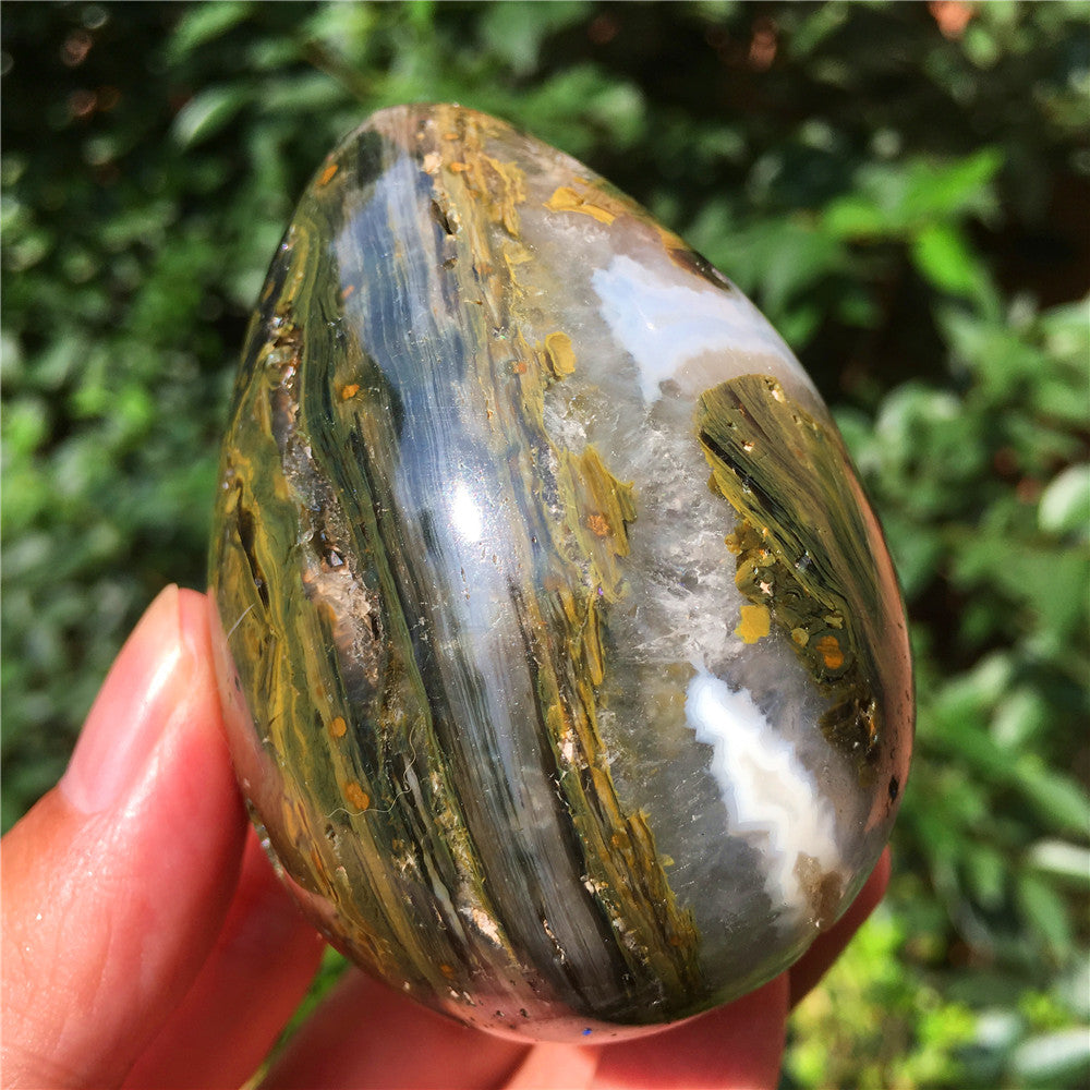 270G Huevo tallado en cristal de Ocean Jasper 6021