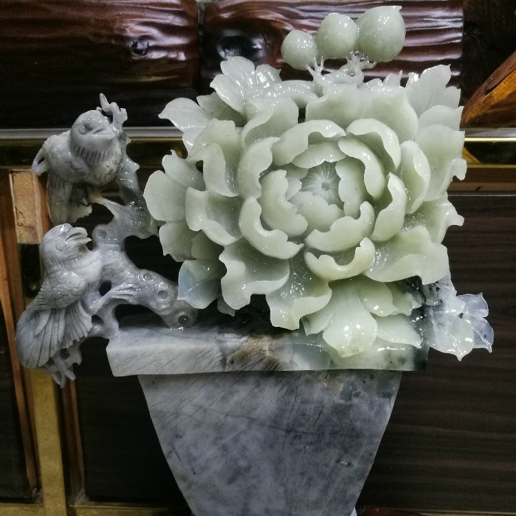 Oriental Xiuyu jade flowers blooming wealthy ornaments jade and peony flower boutique natural hand-carved