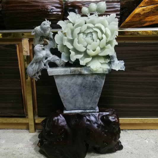 Oriental Xiuyu jade flowers blooming wealthy ornaments jade and peony flower boutique natural hand-carved