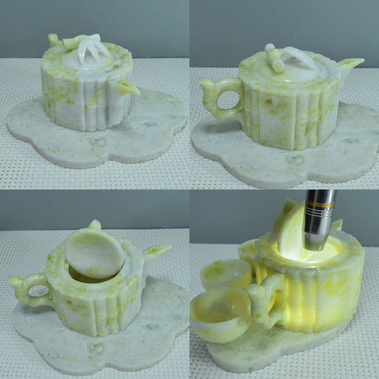 Oriental Xiuyu ornament Xiuyu tea set ornament natural Liaoning Xiuyan Jade tea set wine set ornament household goods