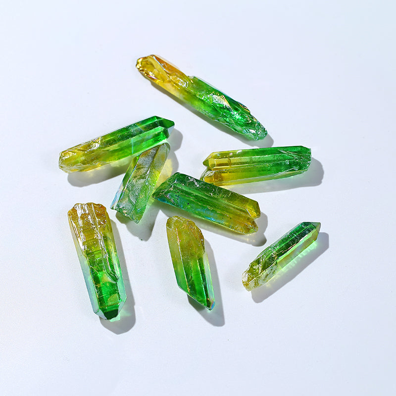 Natural Double Color Yellow Green Aura Crystal Wand Points